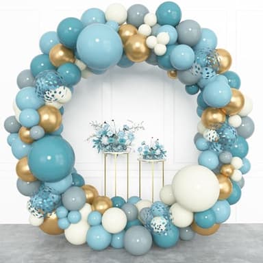 Amandir 153pcs Dusty Blue Balloon Garland Arch Kit, Different Sizes 18 12 10 5 inch Slate Fog Blue Ivory Latex Metallic Confetti Balloons for Boys Birthday Baby Shower Ocean Theme Party Decorations - Image 3