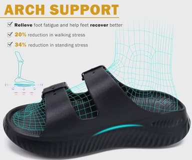KuaiLu Womens Recovery Sandals Comfort Plantar Fasciitis Arch Support Ladies Orthotic Adjustable Strap Sport Slides Open Toe Slip On Athletic Cushion Slippers Summer Pool Beach Sandles Black Size 10 - Image 3