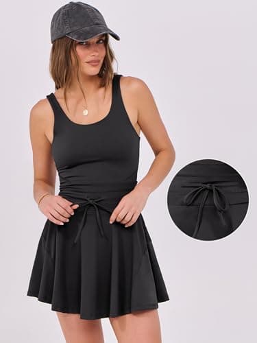 Caracilia Women's Tennis Mini Dresses Workout Built in Shorts Golf Athletic Sleeveless One Piece Summer Active Romper Dress Black Large - Image 7