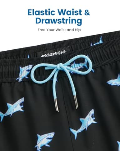 maamgic Mens Swim Trunks with Compression Liner 5" Stretch Beach Shorts Quick Dry with Zipper Pockets No-Chafing Board Shorts Blue Shark M - Image 4