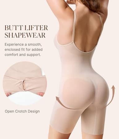 BRABIC Waist Trainer Bodysuit for Women Tummy Control Shapewear Round Neck Seamless Butt Lifter Full Body Shaper (Medium, Beige Mid Thigh) - Image 4