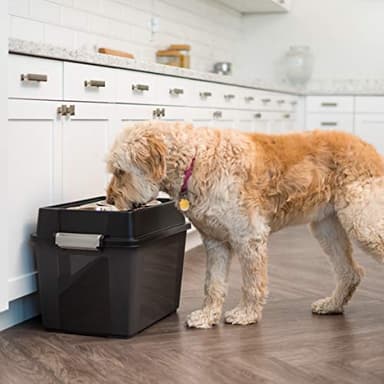 IRIS USA Elevated Dog Bowls, 15"H Raised Bowl for Large Dogs, Airtight Pet Food Storage Holds Up To 47 Lbs, 2 Removable 64 oz Stainless Steel Bowls, At Home or Camping, Smoke/Black - Image 3