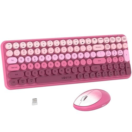 Wireless Keyboards and Mouse Combos, UBOTIE Colorful Gradient Rainbow Colored Retro Typewriter Flexible Keyboard, 2.4GHz Connection and Optical Mouse(Rosy Gradient) - Image 1