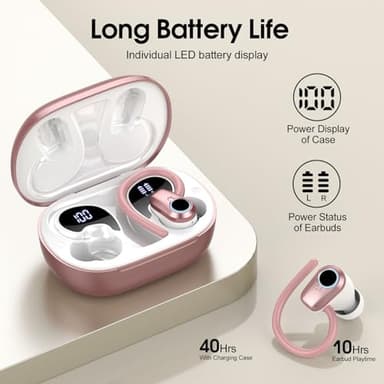 Wireless Earbuds, in Ear Buds Wireless Earbuds Bluetooth, Bluetooth 5.3 Headphones Sport, Deep Bass Stereo Noise Cancelling Headphones, 50H Playtime LED Display, IP7 Waterproof Earphones, Rose Pink - Image 6