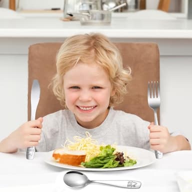 9 Piece Stainless Steel Kids Silverware Set,Toddler Utensils,Child and Toddler Flatware,Kids Utensil Set,Children Safe Forks, Spoons and Knives,Mirror Polished, Dishwasher Safe - Image 7