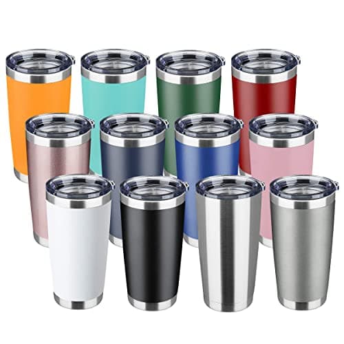 EcoMozz 20oz Tumbler Stainless Steel Vacuum Insulated Mug with Lid, Double Wall Travel Mug, Durable Powder Coated Coffee Cup, Suitable for Ice Drinks and Hot Beverage (New Mix 12 pack) - Image 1