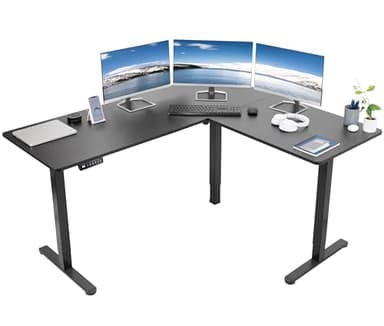 VIVO Electric Corner 63 x 55 inch L-Shaped Standing Desk, Memory Height Adjustment, Black Top Black Frame, DESK-E3CTB - Image 1