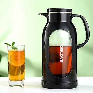 Delove 68 oz/2 Liter Glass Pitcher with Shatterproof Shell - Heat Resistant Glass Liner - Stainless Steel Lid - Carafe & Jug for Iced Tea,Hot/Cold Water,Homemade Juice Beverages (Black) - Image 5