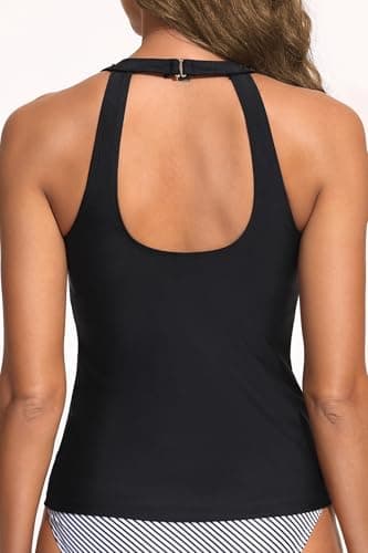 Holipick High Neck Tankini Top Bathing Suit Tops for Women Tummy Control Tank Tops Swimsuits Black 18W - Image 3