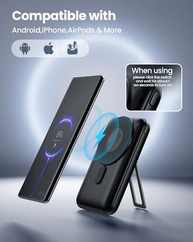 Portable Charger 22.5W High-speed Charging with Built-in Cables, 10000mAh Magnetic Power Bank for iPhone 8-16 Samsung AirPods AppleWatch iPad & More, Travel Essentials Wireless Battery Pack with Stand - Image 5
