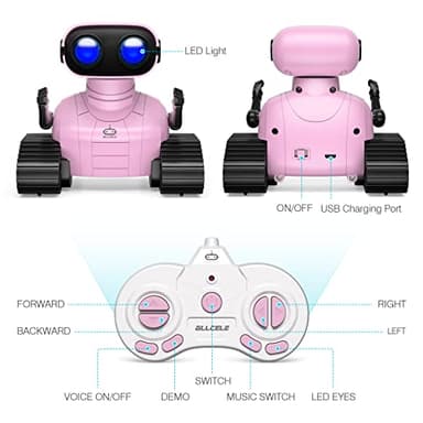 ALLCELE Girls Robot Toy, Rechargeable RC Robot for Kids, Remote Control Toy with Music and LED Eyes, Gift for Children Age 3 Years and Up - Pink - Image 6