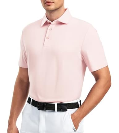 Alex Vando Mens Golf Shirt Moisture Wicking Quick-Dry Short Sleeve Casual Polo Shirts for Men,Lt Pink,M - Image 5