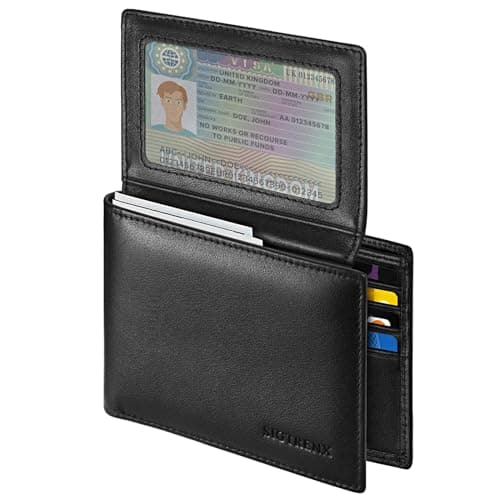 Sigtrenx Leather Wallets for Men, Genuine Leather Mens Wallet Bifold Rfid Blocking with 2 ID Windows (Black) - Image 1