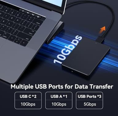 TobenONE USB-C Docking Station 3 Monitors & Dual Monitor,Laptop Dock Stand with 100W GaN III Charger, 2.5Gbps Ethernet,2 HDMI & DP (Single 4K@120Hz), 6 USB Ports for Dell/Hp/Lenovo - Image 6