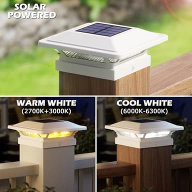 SIEDiNLAR 4x4 Solar Post Cap Lights 16 LEDs 2 Modes 3.5x3.5 4x4 Vinyl Wooden Post Light Waterproof Outdoor for Deck Fence Patio Garden Decor, Warm/Cool White (6 Pack, White) - Image 2