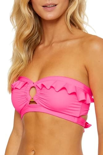 Soluna Swim Buckle Up - Women's Shirred Bandeau Bikini Top, Adjustable, Tie Back, Swimwear Separates for Women, Flamingo, D - Image 5