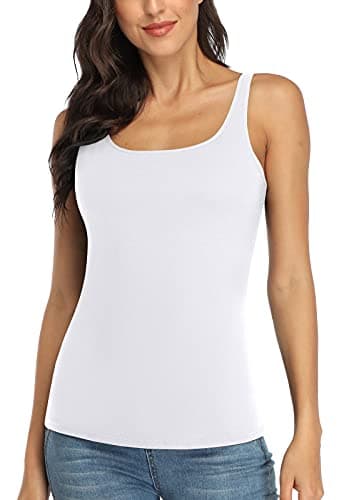 V FOR CITY Shelf Bra Tank Top for Women Adjustable Wide Strap Camisole Cotton Yoga Cami Shirts L White - Image 1