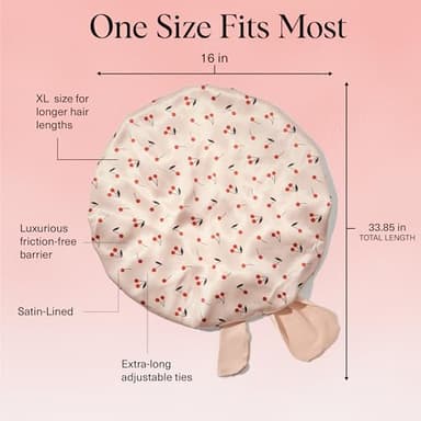 Kitsch XL Satin Bonnet for Sleeping - Softer Than Silk Bonnet For Sleeping Women - Secure Fit, Adjustable, Night Cap For Curly & Textured Hair - Prevents Breakage, Tangles & Thinning - Cherry Print - Image 3