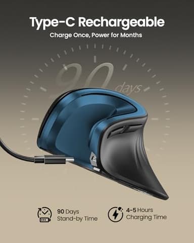 ProtoArc Ergonomic Mouse, EM11 NL Bluetooth Rechargeable Wireless Vertical Mouse, 3 Multi-Device Connectivity for Computer/PC/Laptop, 2.4GHz Optical Mice for Windows, Mac OS, Blue - Image 2