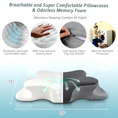 CHxxy Cervical Neck Pillow for Pain Relief Sleeping, Contour Memory Foam Pillows, Ergonomic Side Sleeper Pillows for Adults, Cooling Orthopedic Neck Support Pillow for Back Stomach Sleepers - Image 7