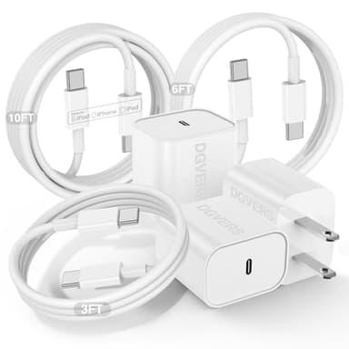 DGVERS Fast Charger for iPhone 17 16 15 Charger Fast Charging 3Pack, 3+6+10ft USBC to USBC Cable Cord &20W Type C Block for iPhone 17/17 Air/17 Pro Max/17 Pro/16 15 Pro Max/Pro/Plus,iPad Pro/Air/Mini - Image 1