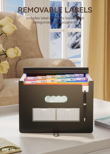 ABC life 12 Pockets Accordion File Organizer, Expanding File Folders, Portable Monthly Bill Receipt Organizer with Colorful A-Z Tabs, Desktop Folders Letter A4 Paper Document Storage for Home Office - Image 2