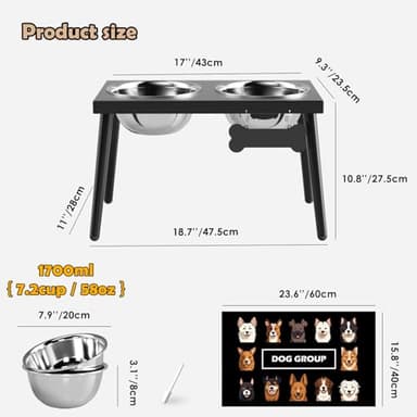 ADENGL Metal Raised Dog Bowl Stand for Large and Medium Dogs, Stronger Elevated Dog Bowls with Sprill Proof Mat, Pet Food & Water Bowls 10" Tall Dogs Feeder (58OZ-Stainless Steel Pet Bowl, Mat-16x24) - Image 3