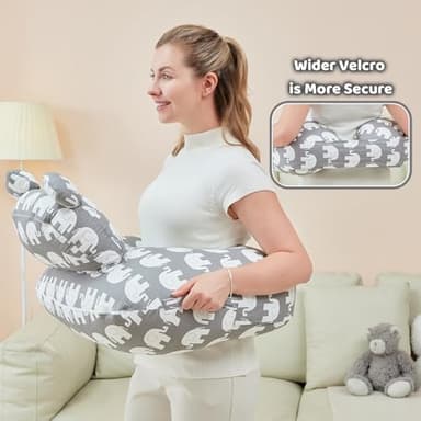 lasoftan Nursing Pillow for Breastfeeding, Breast Feeding Pillow for Mom Support, Adjustable Waist Strap and Removable Cotton Cover, Elephant - Image 5
