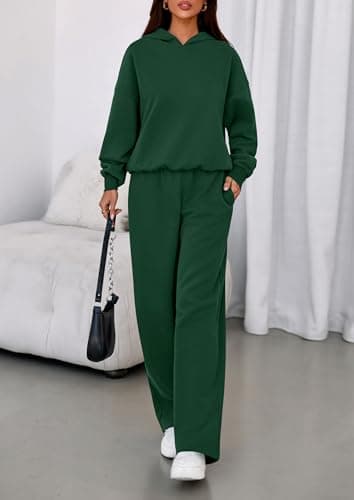 PRETTYGARDEN Womens Sweatsuits 2 Piece Set 2025 Casual Winter Long Sleeve Hoodie Loose Wide Leg Sweatpants Fall Tracksuit (Dark Green,Large) - Image 6