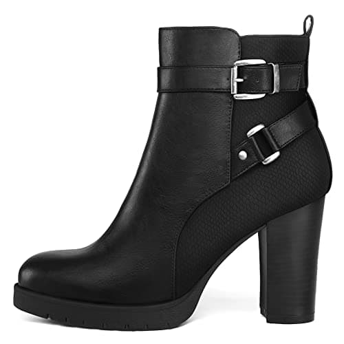 mysoft Women's Ankle Boots Chunky Stacked Heel Zipper Booties - Available in Wide Sizes - Image 1