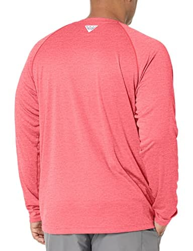 Columbia Men’s PFG Terminal Tackle Heather Long Sleeve Shirt, Sun Protection, Red Spark Heather/White Logo,Medium - Image 2