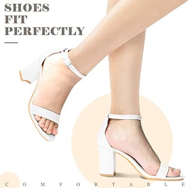 Ankis White Heels for Women - Open Toe Ankle Strap Chunky Heel Pump Sandals Party Wedding Strappy Buckle Sandals Standard Size 2.75 Inches Tall Thick Heel Design - Image 3