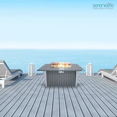 SereneLife Outdoor Propane Fire Pit Table - CSA/ETL Certified 50,000 BTU Pulse Ignition Weatherproof Rectangle Propane Gas Fire Table w/Adjustable Flame - Glass Rocks Wind Guard, Black SLFPSX55 - Image 7