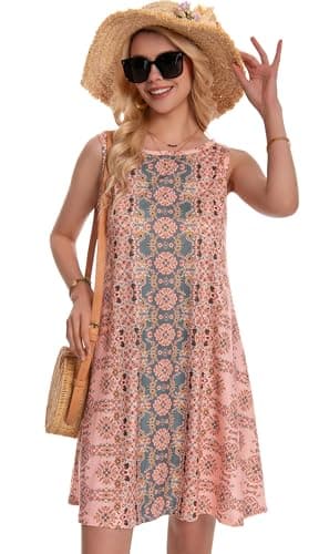 Sundress for Women Floral Bohemian Dress Sleeveless Loose Aline Beach Cover Up(Pink Boho Flower,L) - Image 3