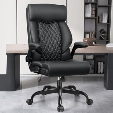 BestGlory High Back Executive Office Chair - Ergonomic Computer Desk With Rocking Function, Leather Managerial With Adjustable Flip-Up Armrests and Lumbar Support - Image 1