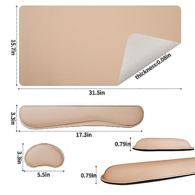 Bloss Leather Desk Pad and Keyboard Wrist Rest, Large Mouse Pad + Keyboard Pad+Mouse Wrist Support, Non-Slip Desk Mat Protector for Office, Home(31.5×15.7 Inches,Beige) - Image 4