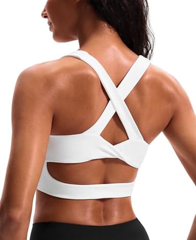 JOYSPELS Sports Bras for Women Extra Comfort Criss-Cross Back Padded Workout Tops for Women Medium Support White - Image 1