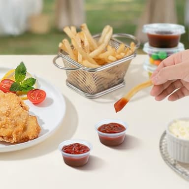 Dealusy 360 Set 2 oz Jello Shot Cups with Lids, Sturdy & Food Safe Disposable Plastic Portion Condiment Dipping Sauce Cups, Small Containers for Salad Dressing - Image 5