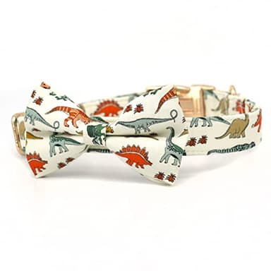 Cream Dino Dog Collar Bow, Dog Bowtie, Bowtie Dog Collar,Boy Dog Bow Collar - Image 3