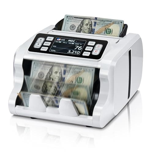 MUNBYN IMC09 Mixed Denomination Money Counter Machine, Value Counting, UV/MG/IR/MT Bill Counter, 3.5" TFT Display Money Counting Machine, USD, EUR, MXN, CAD Cash Counter for Business (White) - Image 1