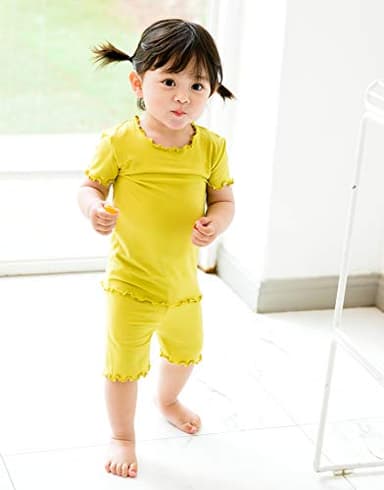 Vaenait Infant Toddler Kids Ruffle Short Summer Viscose Pajamas Set Shirring Olive XXL - Image 3