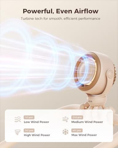 SWEETFULL Baby Stroller Fan - 4000mAh Rechargeable 4-Speed Quiet with LED Display & Night Light, Mini Portable 360° Clip On Safe Fan for Car Seat, Crib, Travel - Brown - Image 3