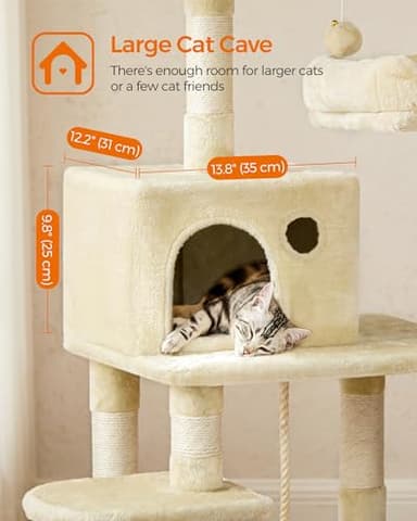 Feandrea Cat Tree, 56.3-Inch Cat Tower for Indoor Cats, Multi-Level Cat Condo with 11 Scratching Posts, 2 Perches, Cave, Hammock, Beige UPCT15BE - Image 6