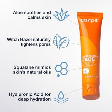 Carpe Sweat Absorbing Face Lotion for Oily Skin Control, Mattifying Face Lotion with Moisturizing Hyaluronic Acid and Squalane, Fragrance Free, 1.35 oz - Image 3