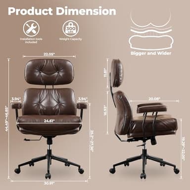 ovios Ergonomic Home Office Chair, Mid-Century Modern Faux Leather Chairs with Thickened Cushions, Comfy High Back Swivel Rolling Executive Computer Armchair (Dark Brown, PU Leather) - Image 8
