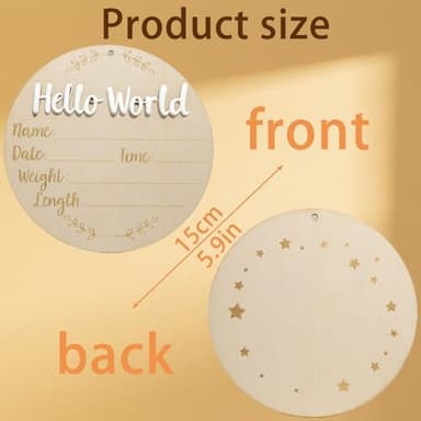 XCMVCN Baby Announcement Sign, 5.9 Inch Round Wooden Hello World Newborn Signs, Birth Announcement Sign: Equipped with Ink Pad Can Baby Handprints and Footprints for Photo Prop Hospital Nursery Gift - Image 4