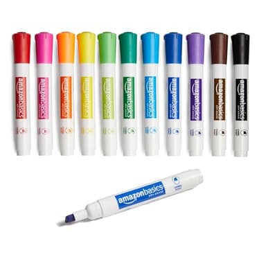 Amazon Basics Dry Erase Markers For Whiteboards, Chisel Tip, Low-Odor, Assorted Colors, Pack of 12 - Image 1