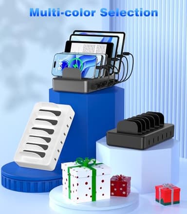 CREATIVE DESIGN 50W Charging Station for Multiple Devices,6 Port Multiple USB Charger Station with 6 Cables Compatible with iPhone,iPad Kindle Tablet and Other Electronic（Space Gray - Image 7