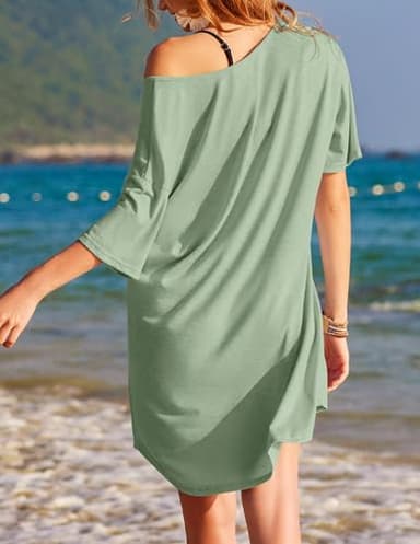 Ekouaer Womens Tshirt Nightgown Cotton V Neck Sleepshirts Comfy Casual Nightshirt for Women, Light Green, 3X-Large - Image 4