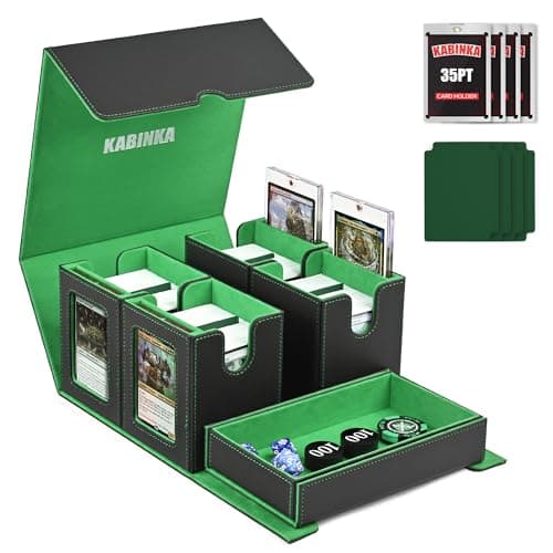 Card Deck Box for MTG with Commander Display, 5 in 1 Card Storage Box Fits 400+ Double-sleeved Cards, Removable Deck Case for TCG/Sports Cards with Dice Tray, 4 Magnetic Card Holders (Black Green) - Image 1
